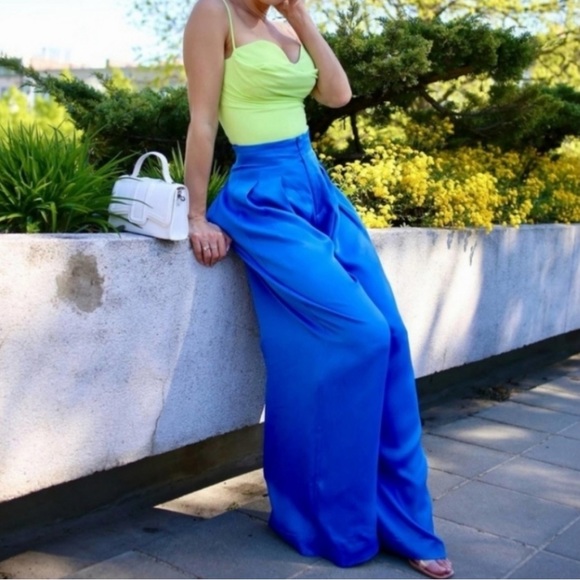 NWT Zara Full Length Satin Effect Wide Leg Trousers Pants - Picture 3 of 15